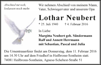 Traueranzeige von Lothar Neubert