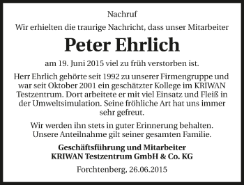 Traueranzeige von Peter Ehrlich 