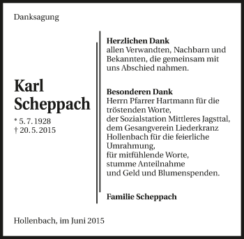 Traueranzeige von Karl Scheppach 