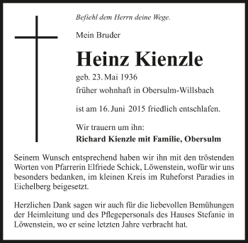 Traueranzeige von Heinz Kienzle 
