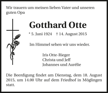 Traueranzeige von Gotthard Otte
