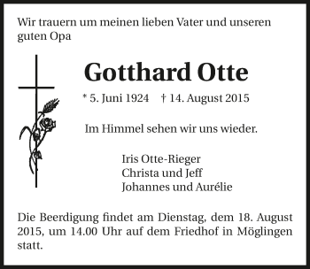 Traueranzeige von Gotthard Otte 