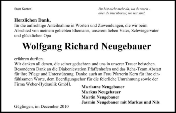Traueranzeige von Wolfgang Richard Neugebauer 