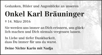 Traueranzeige von Karl Bräuninger 