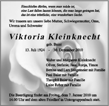Traueranzeige von Viktoria Kleinknecht 