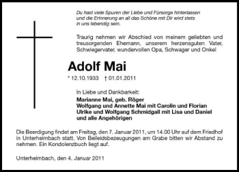 Traueranzeige von Adolf Mai 
