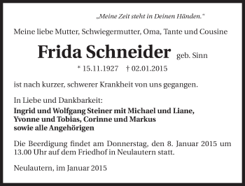 Traueranzeige von Frida Schneider 