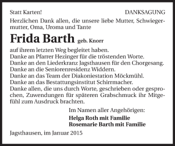 Traueranzeige von Frida Barth 