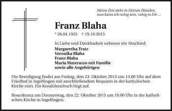 Traueranzeige von Franz Blaha 