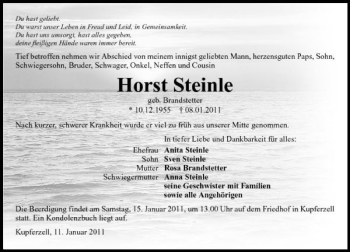 Traueranzeige von Horst Steinle 