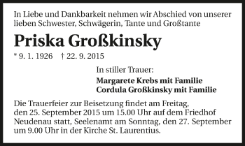 Traueranzeige von Priska Großkinsky 