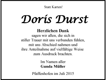 Traueranzeige von Doris Durst 