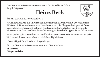 Traueranzeige von Heinz Beck 