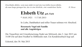 Traueranzeige von Elsbeth Utz 