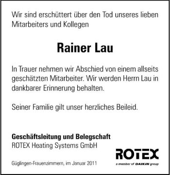 Traueranzeige von Rainer Lau 