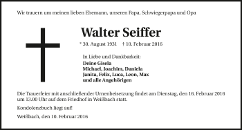 Traueranzeige von Walter Seiffer 