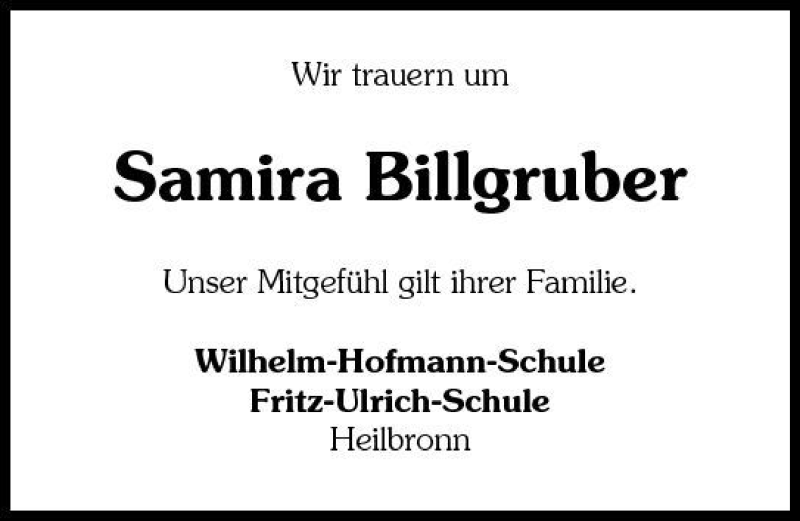  Traueranzeige für Samira Billgruber vom 19.01.2011 aus 
