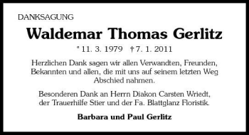Traueranzeige von Waldemar Thomas Gerlitz 