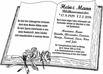 Traueranzeige von Heinz Mann 