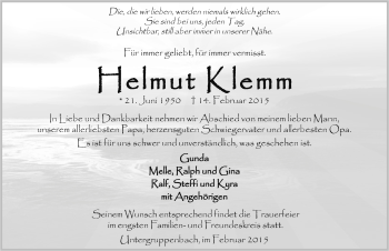 Traueranzeige von Helmut Klemm 
