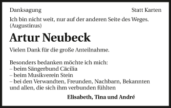 Traueranzeige von Artur Neubeck 