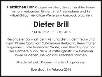 Traueranzeige von Dieter Brill 
