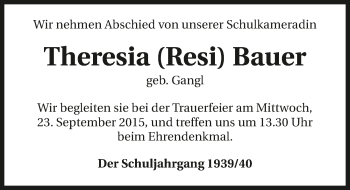 Traueranzeige von Theresia Bauer 