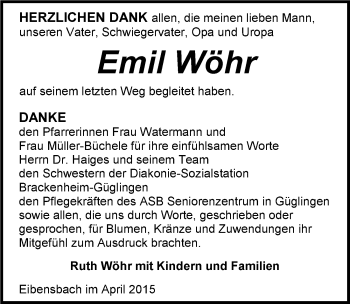 Traueranzeige von Emil Wöhr 