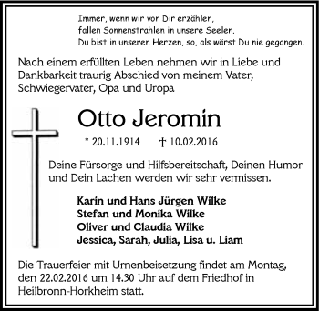 Traueranzeige von Otto Jeromin 