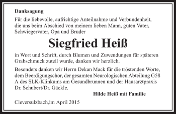Traueranzeige von Siegfried Heiß 