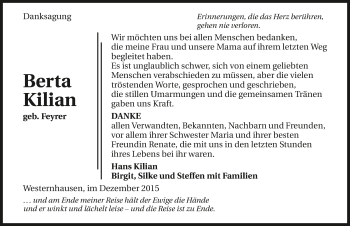 Traueranzeige von Berta Kilian 
