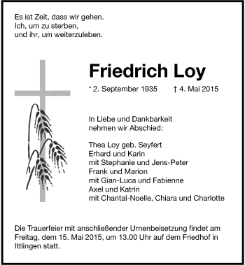 Traueranzeige von Friedrich Loy 