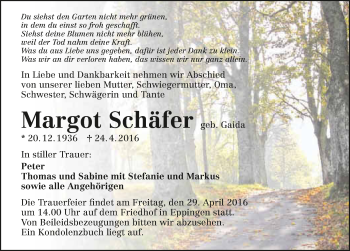 Traueranzeige von Margot Schäfer 