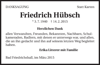 Traueranzeige von Friedrich Hübsch 