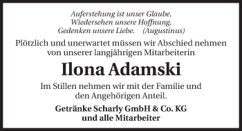 Traueranzeige von Ilona Adamski 