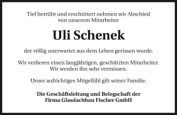 Traueranzeige von Uli Schenek 