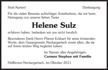 Traueranzeige von Helene Sulz 