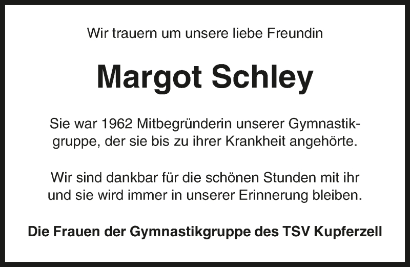  Traueranzeige für Margot Schley vom 15.10.2015 aus 