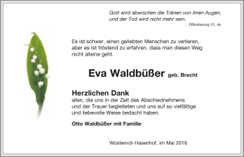 Traueranzeige von Eva Waldbüßer 