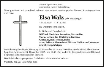 Traueranzeige von Elsa Walz 