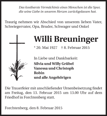 Traueranzeige von Willi Breuninger 