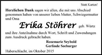 Traueranzeige von Erika Stöhrer 