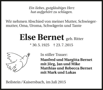 Traueranzeige von Else Bernet 