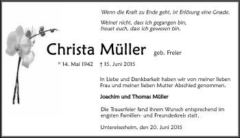 Traueranzeige von Christa Müller 