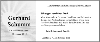 Traueranzeige von Gerhard Schumm 