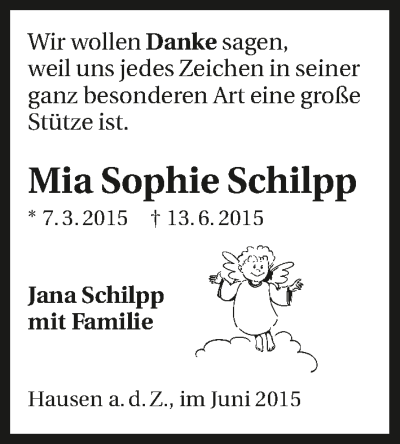  Traueranzeige für Mia Sophie Schilpp vom 27.06.2015 aus 