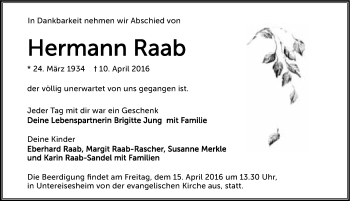 Traueranzeige von Hermann Raab 