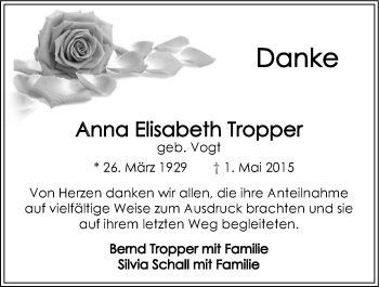 Traueranzeige von Anne Elisabeth Tropper 