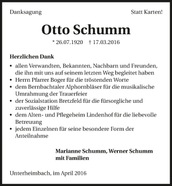 Traueranzeige von Otto Schumm 