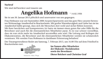 Traueranzeige von Angelika Hofmann 